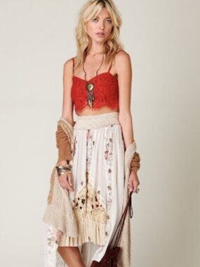 NWT Free People New Romantics Floral Godet Duster High Low Floral Skirt S Rare